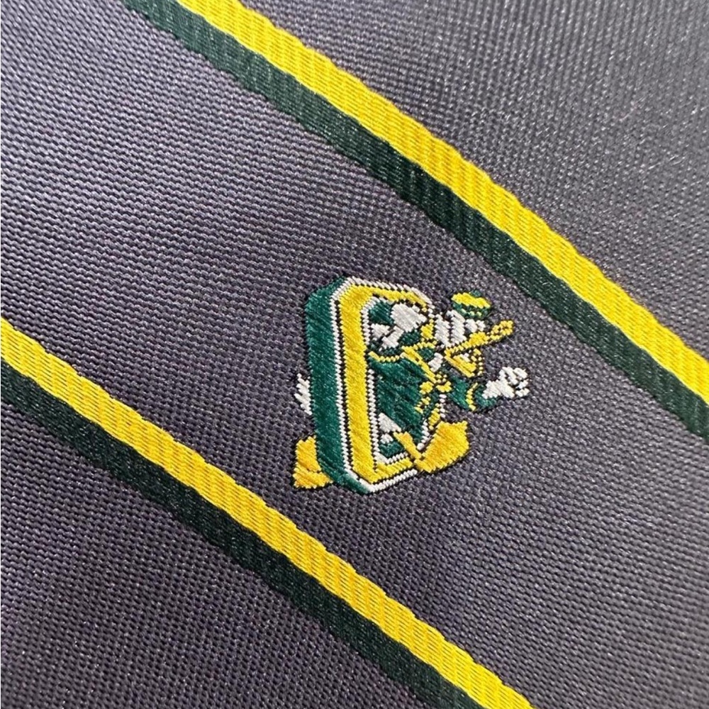 Oregon Ducks Vintage Men's Patterned Silk Tie in Gray with Green & Yellow Stripe